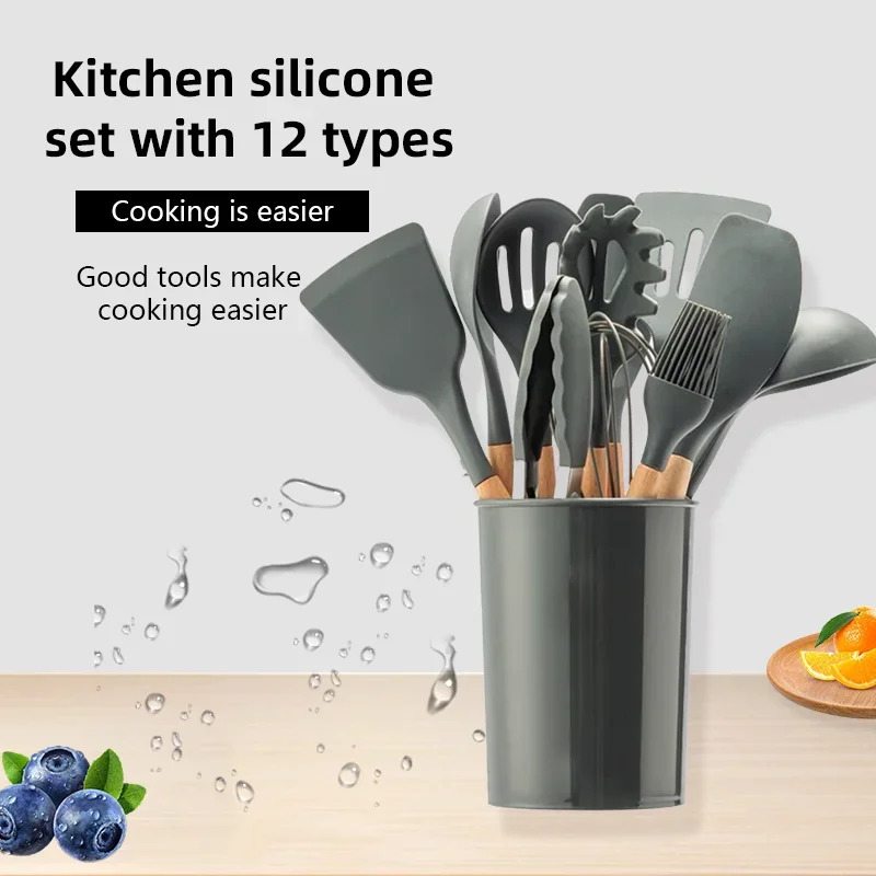 Kitchen Baking Pan Storage - 12 조각 세트 나무 손잡이 실리콘