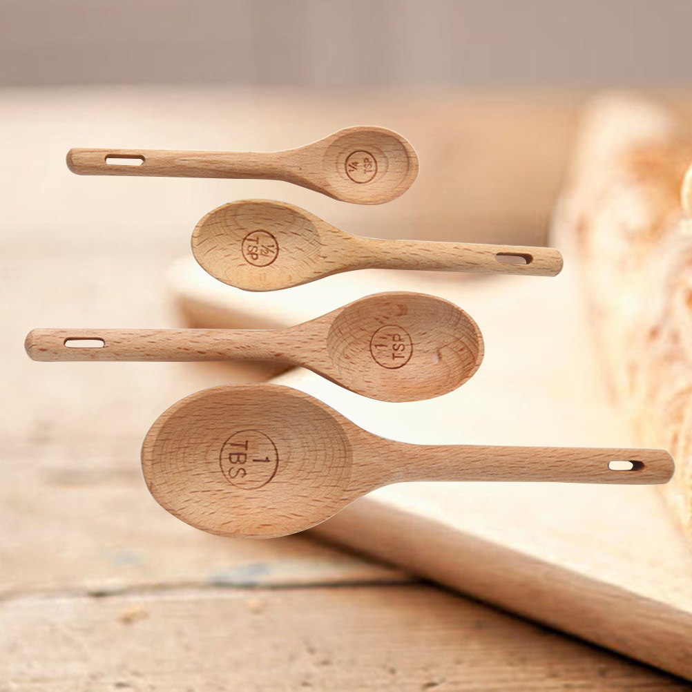 Baking (Kitchen Ingredient) - 4개의 나무 계량스푼 세트, 너도밤나무 재질,