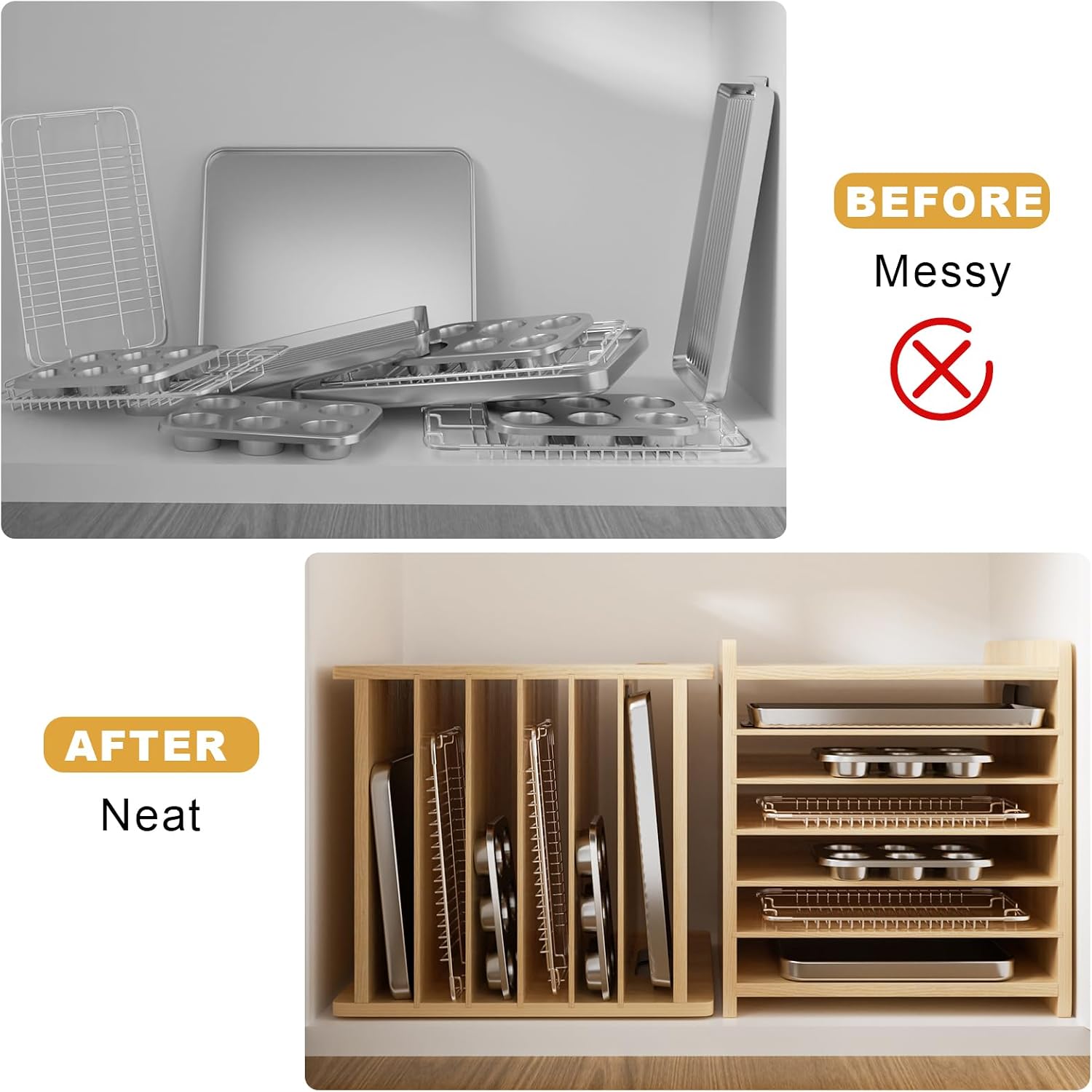 나무 베이킹 트레이 디바이더 정리함, 수직 쿠키 시트, - Kitchen Cabinet Baking Organizer 리뷰 및 가격