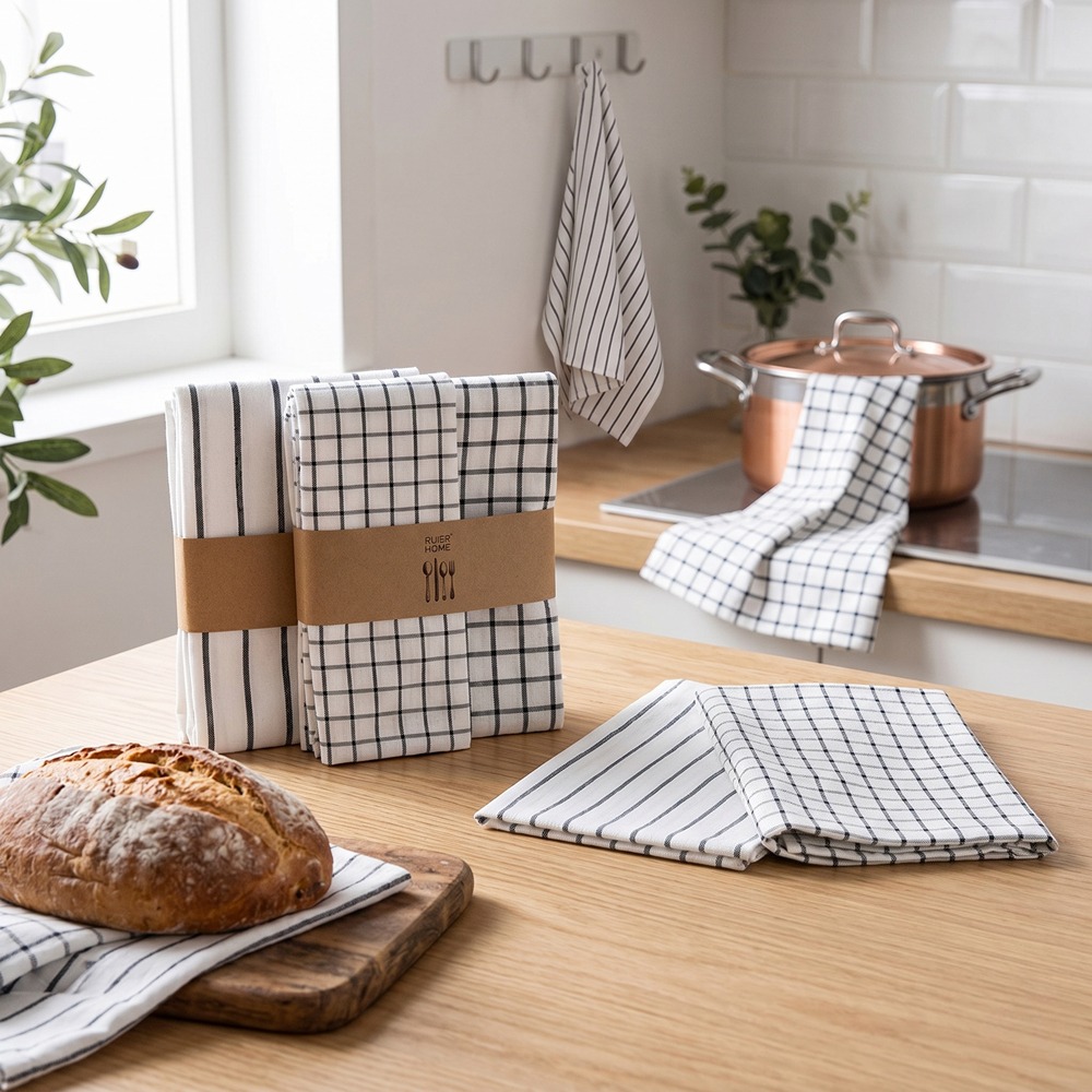 4개 세트 모던 플래드 코튼 디쉬 타월, 클래식 스트라 - Kitchen Baking Table 리뷰 및 가격