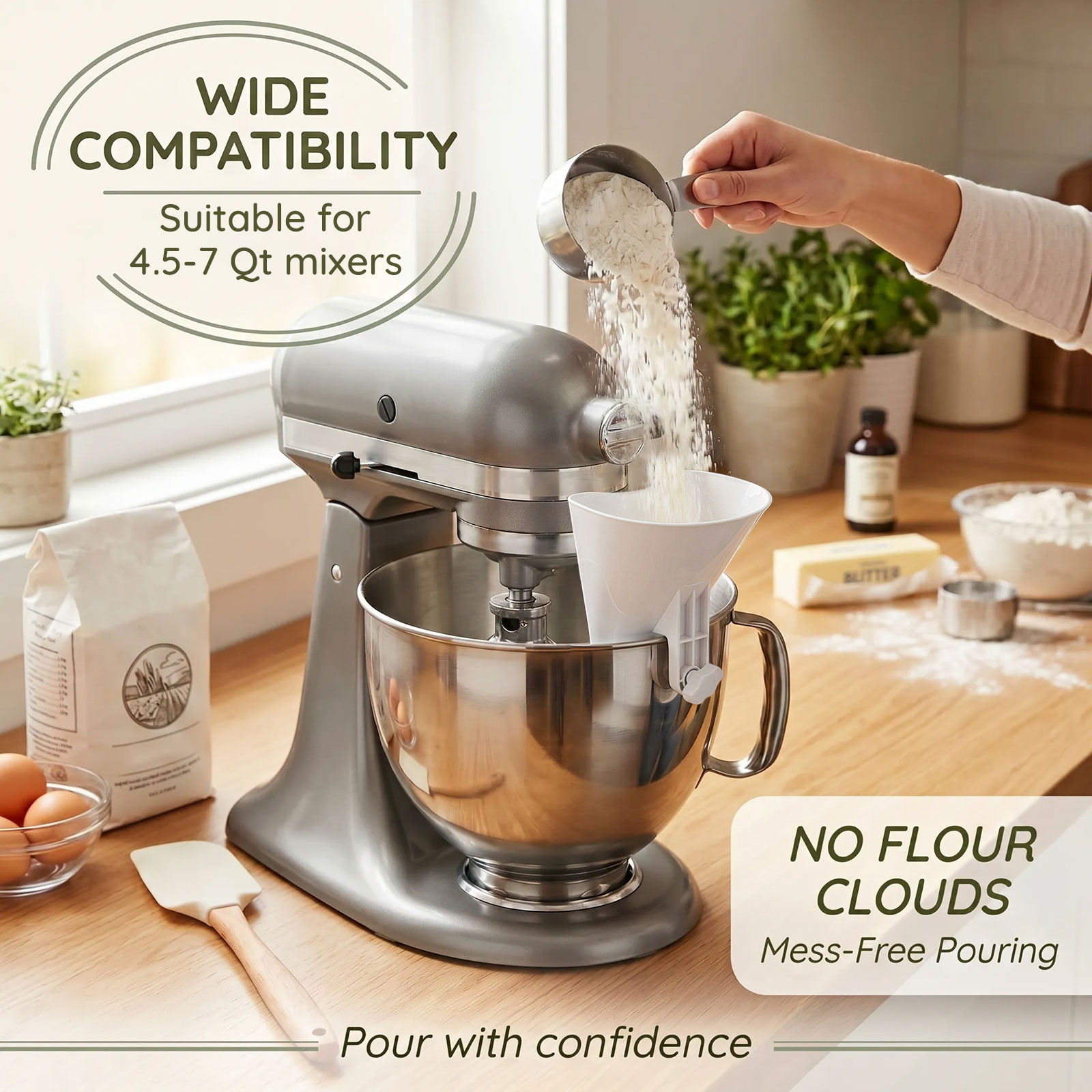 4.5-7쿼트 스탠드 믹서용 흘림 방지 밀가루 깔때기, - Kitchen Baking Mixer 리뷰 및 가격