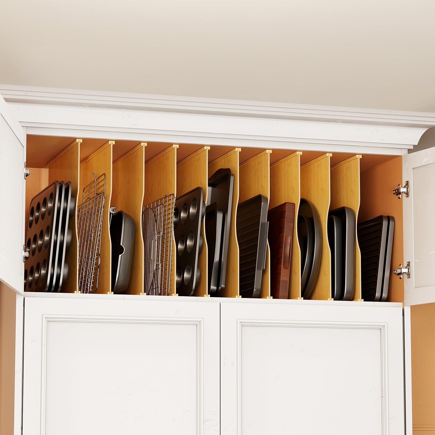 주방 캐비닛용 대나무 트레이 디바이더 10개, 수직 베 - Kitchen Cabinet Baking Organizer 리뷰 및 가격